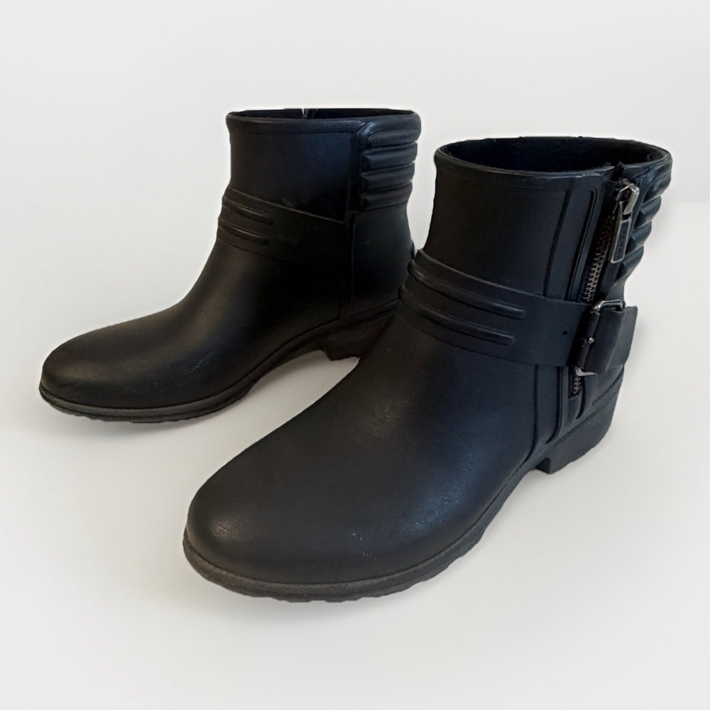 SPERRY TOP-SIDER Aerial Beck Moto Black Zip Ankle Rain Boots Women’s 7-7.5